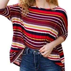 RED LOLLY OVERSIZED TOP SZ L RED GOLD BLACK